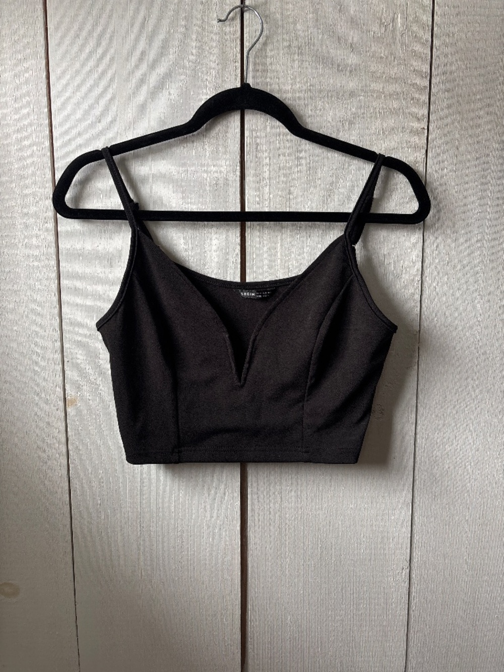 SHEIN black v cut crop top